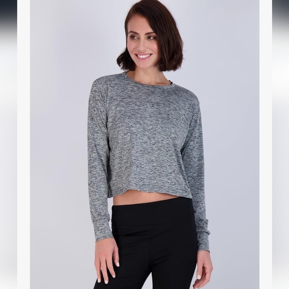 Women's Dry Fit Crop Top - Long Sleeve Crew Neck Stretch Athletic Tee